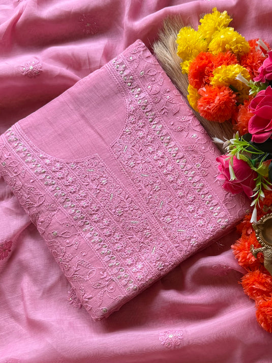Jaali effect Chikan work pure Mul suit set