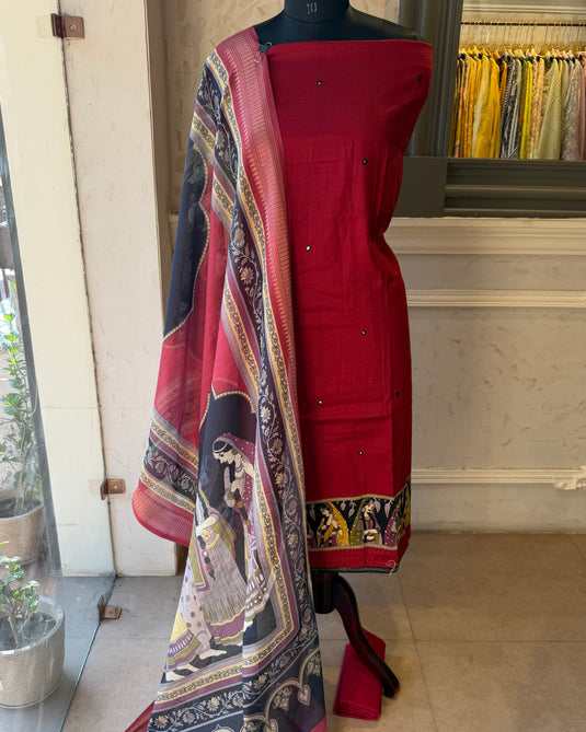 Jaam cotton red black dolls suit set