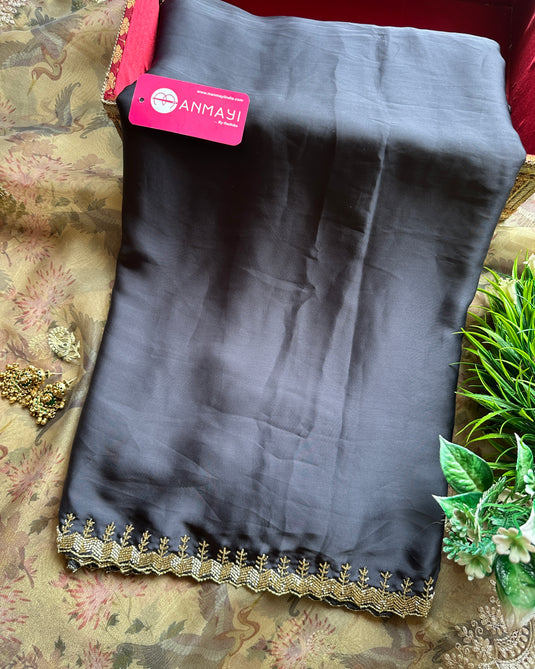 Satin cut dana work saree with embroidered blouse