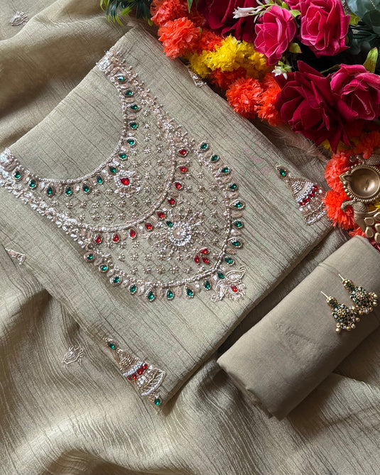 Crushed shimmer jewelled neck suit set