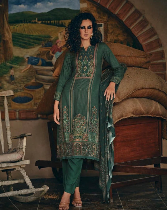 Printed neck highlight soft pashmina suit set