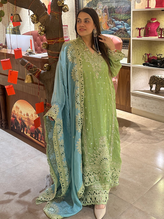 A line cutwork stitched sharara suit set