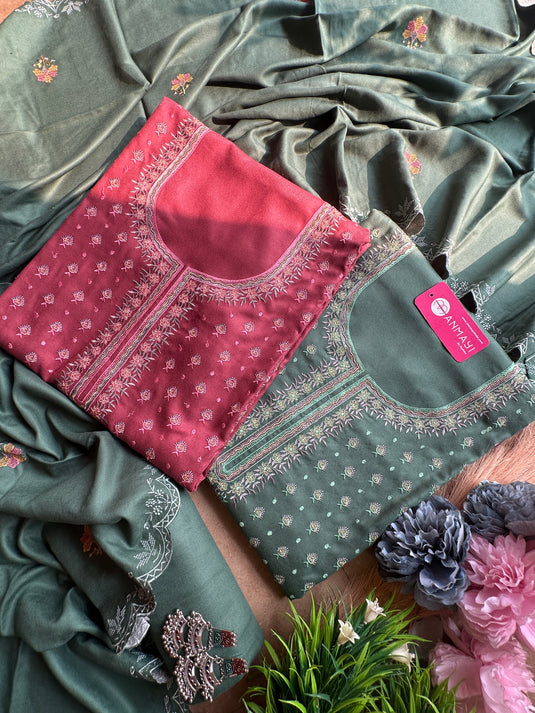 Pure and soft pashmina booti work suit set