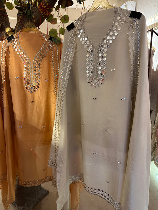 Mirror work shimmer pastel suit set