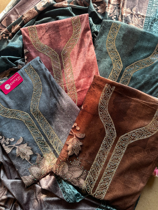 Printed velvets with jewelled Swarovski suit set