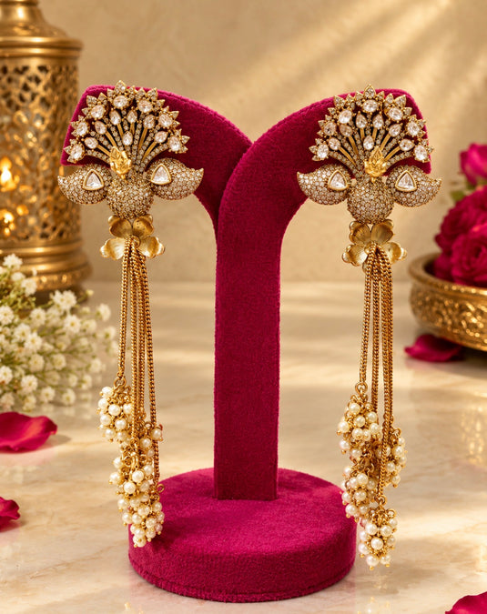 3D peacock pearl Kashmiri earring