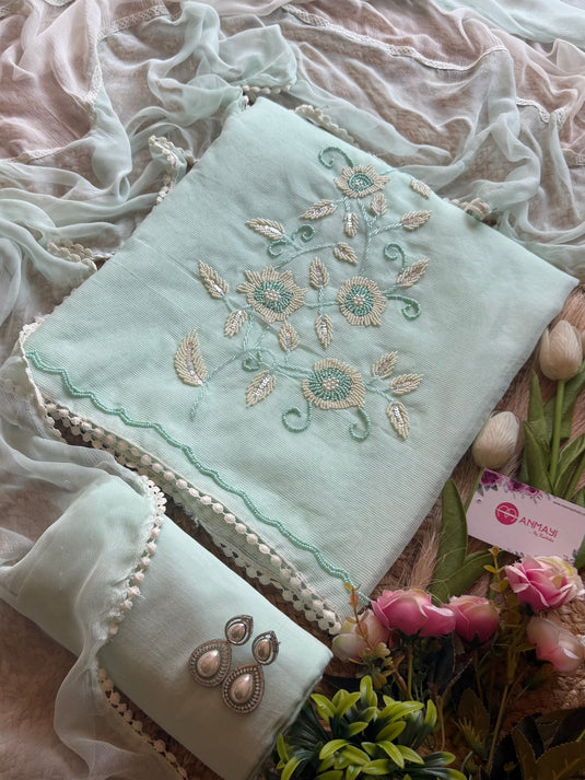 Kota Doria pearl phool work suit set