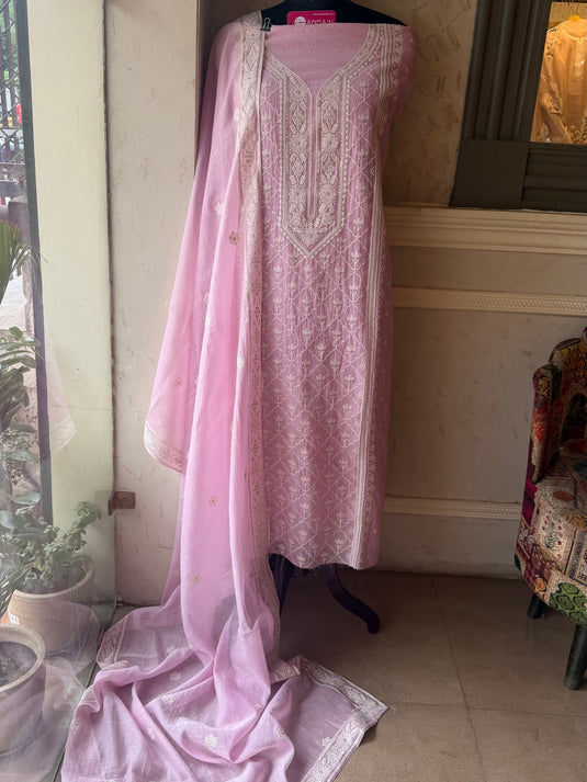 Bakhiya embroidered pure mul cotton suit set