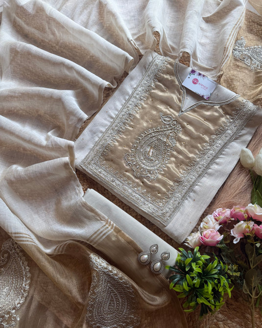 Jamdani patched gold zari work suit set