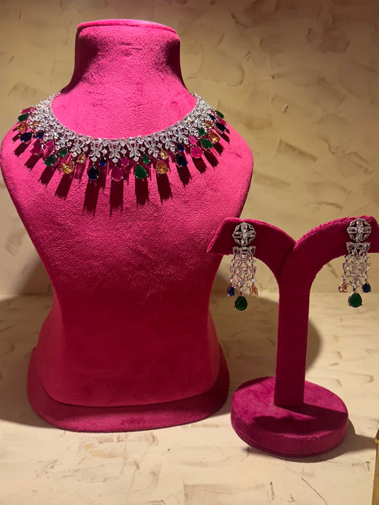 Coloured stones diamond necklace set