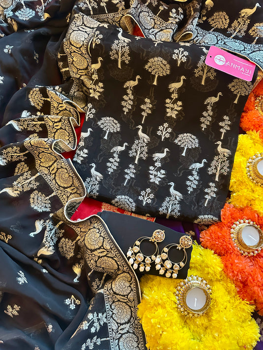 Khaddi Georgette suit set with crepe bottoms