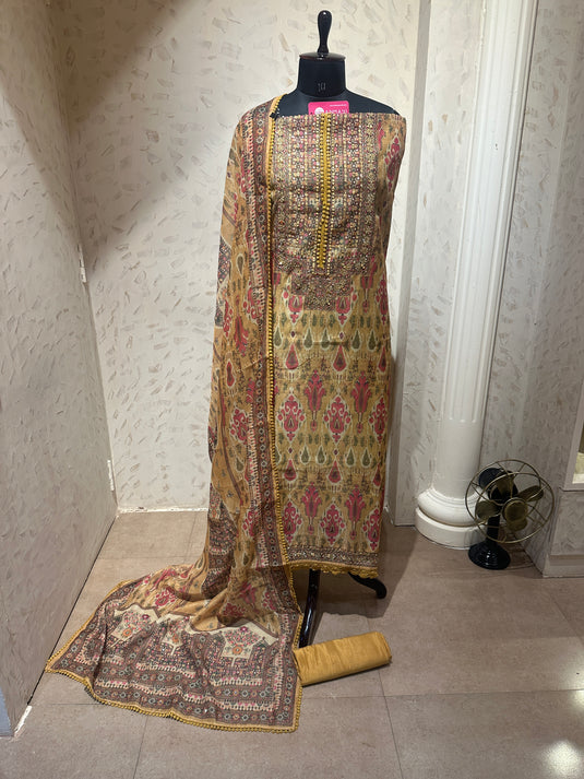 Chanderi cotton patola print suit set