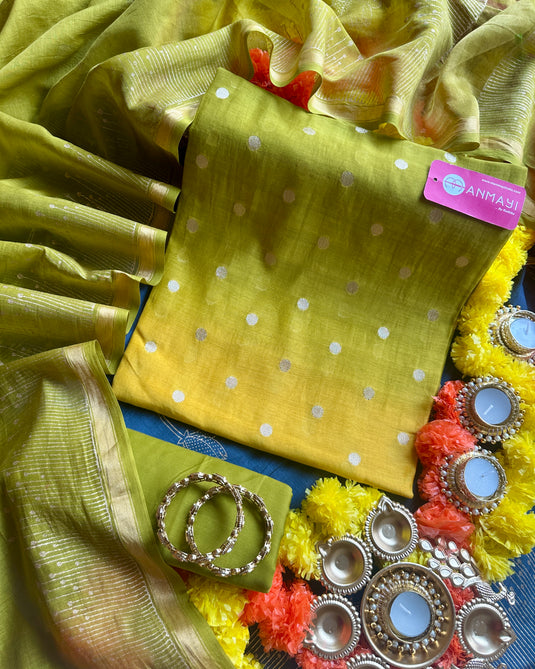 Banarasi ombré Mul Chanderi suit set with block print dupatta