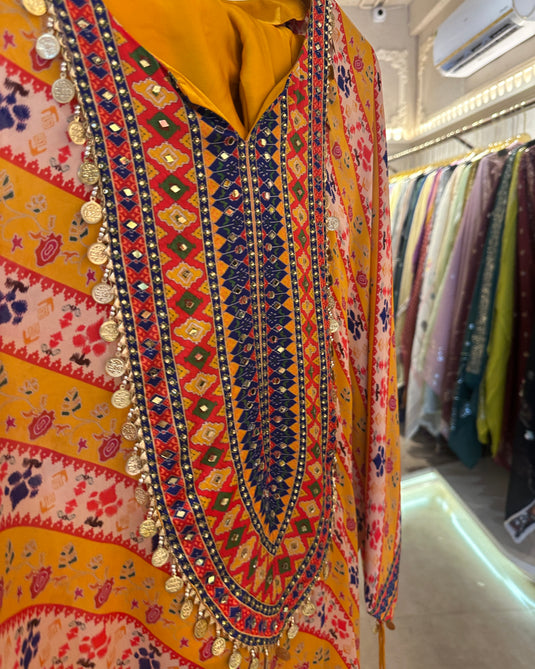 Article 7 yellow Persian print choga set