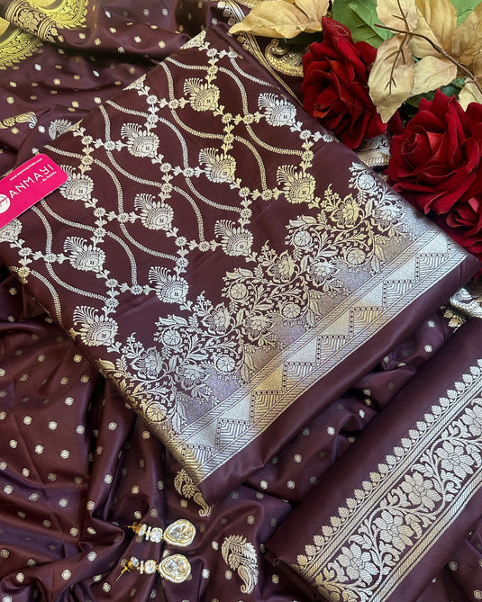 Pure Banarasi silk with silver weaves