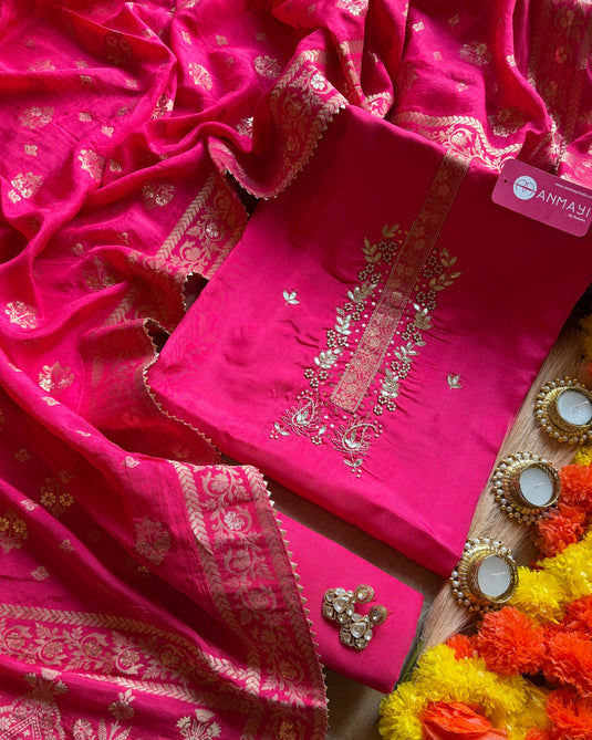 Upada silk pita work neck with Banarasi dupatta