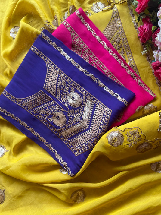 Seaquins Pakistani pattern bright mul chanderi suit set