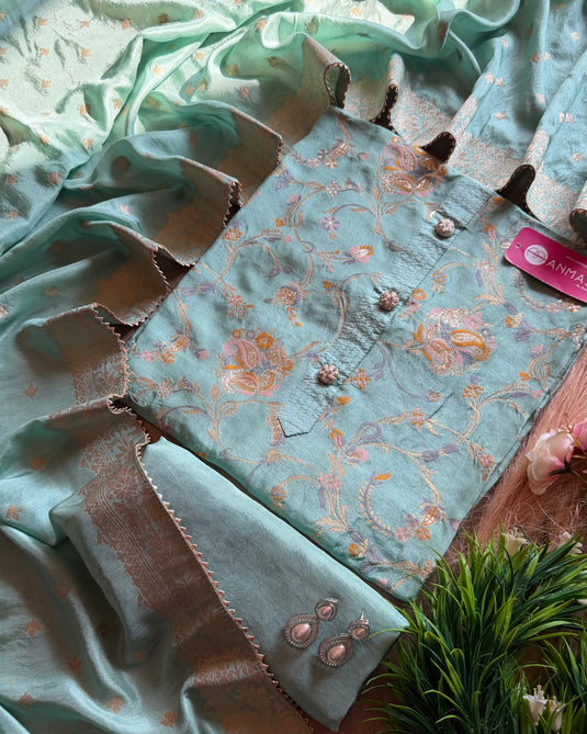 Dolla silk pastel banarasi jacquard work suit set