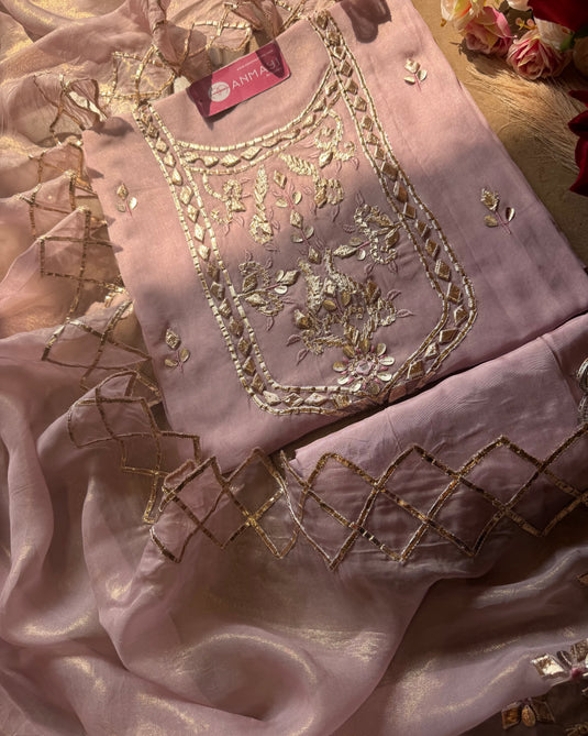 Pastel Gotta Work Organza suit set with shimmer effect