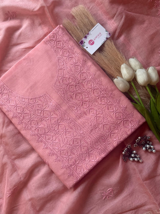 Pure Mul Chikankari earthy tones suit set
