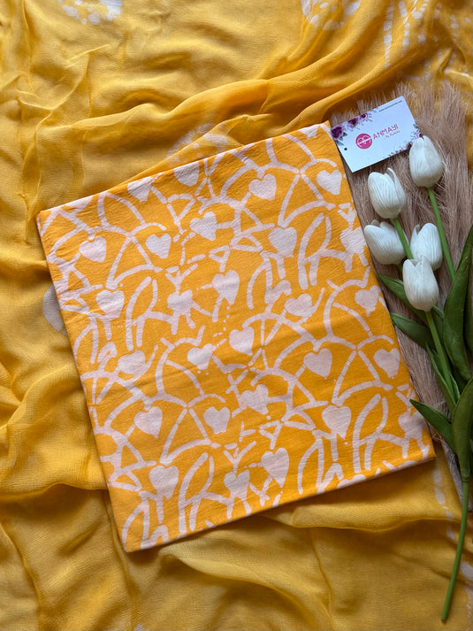 Batik print cambric cotton suit set with chiffon dupatta