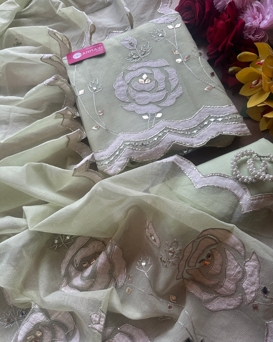 Mint green appliqué gotta mirror work Kota Doria suit set