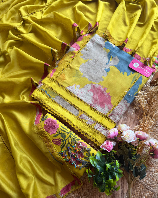 Neon embroidery salwar print cotton suit set