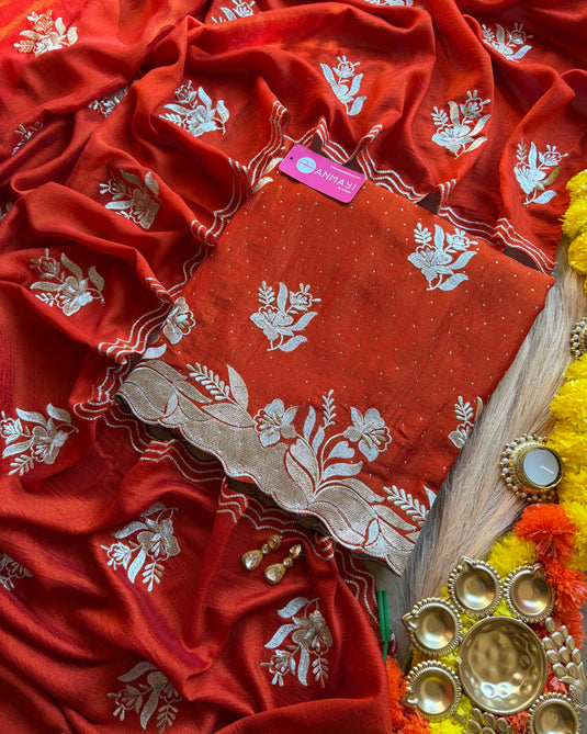 Soft Chanderi Silk suit set with mukaish and pita work