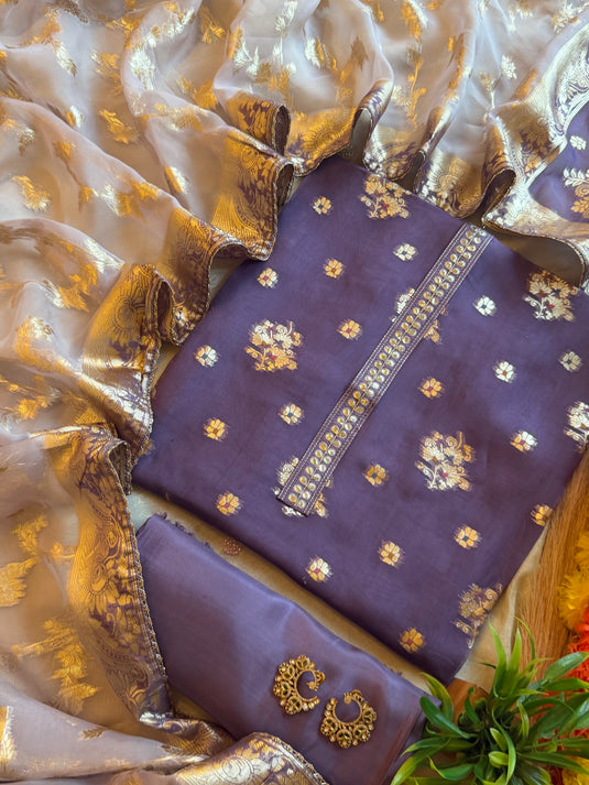 Banarasi work organza silk suit set
