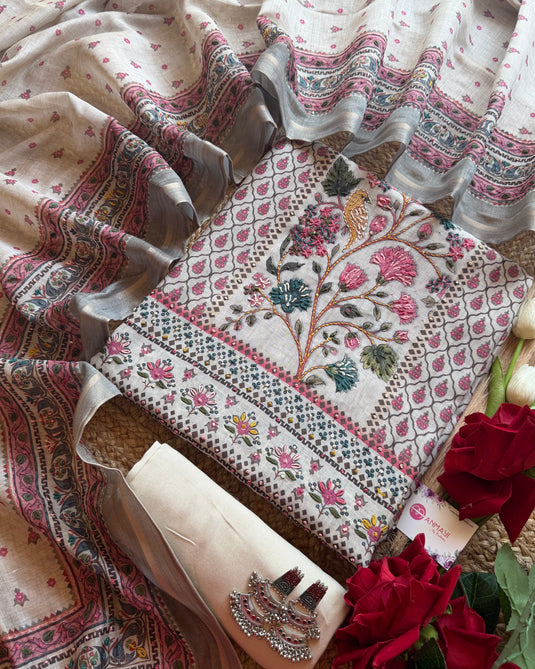 Chanderi panel highlighted knot work panel suit set