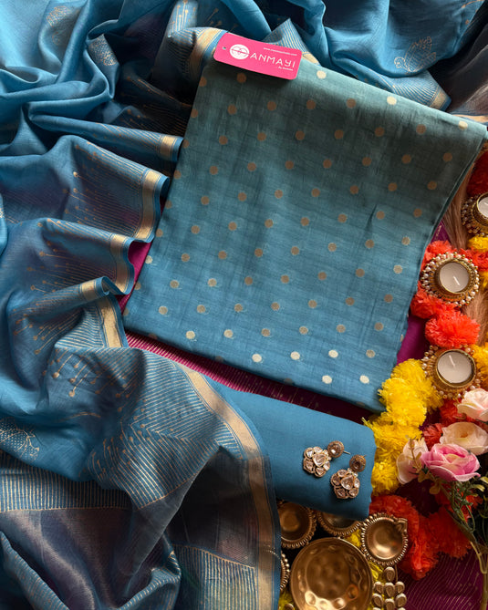 Banarasi ombré Mul Chanderi suit set with block print dupatta