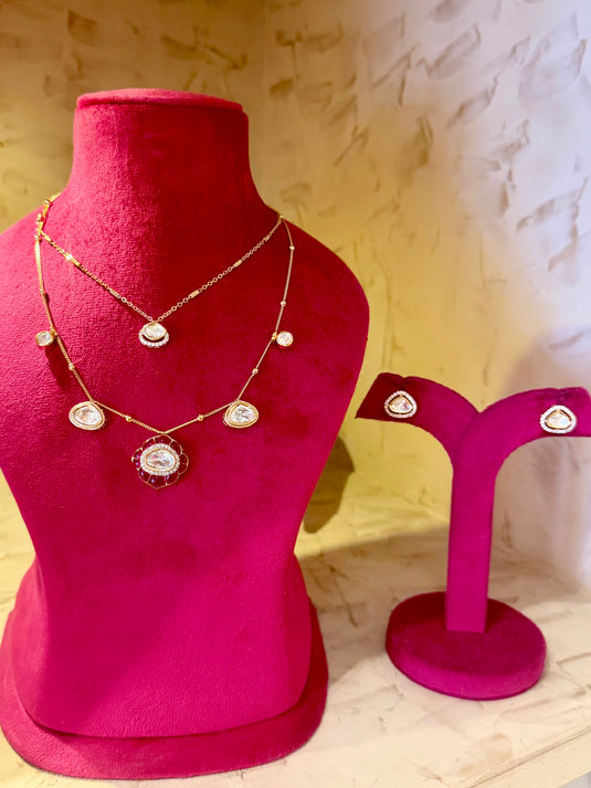 Double layer Kundan Gulab chain set
