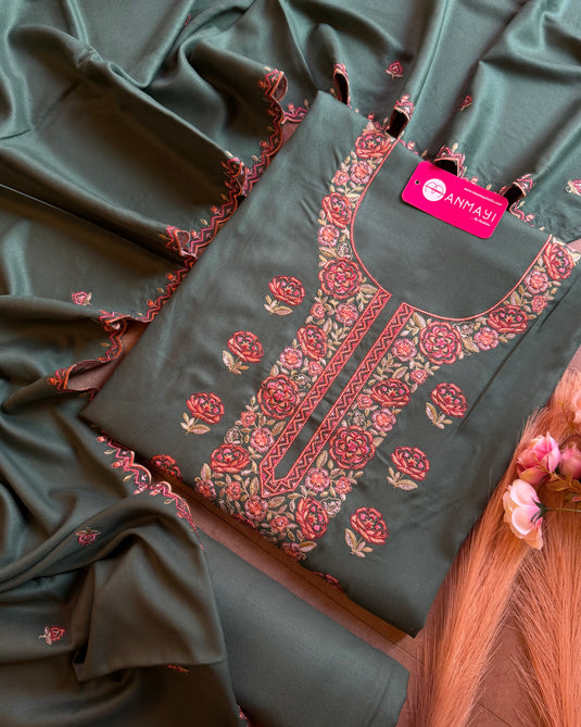 Pure Pashmina machine work suit set