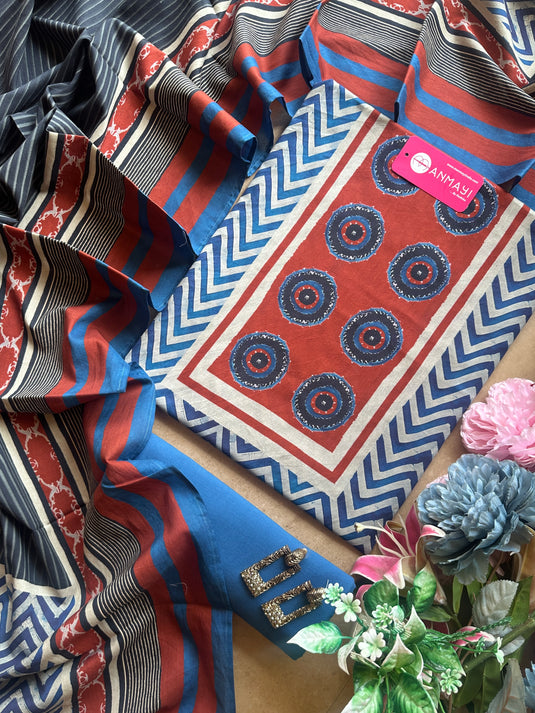 Zig zag Ajrakh pure  Mul cotton suits