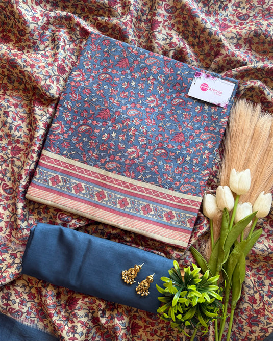 Pure Maheshwari Silk Kani Print Combination Suit Set