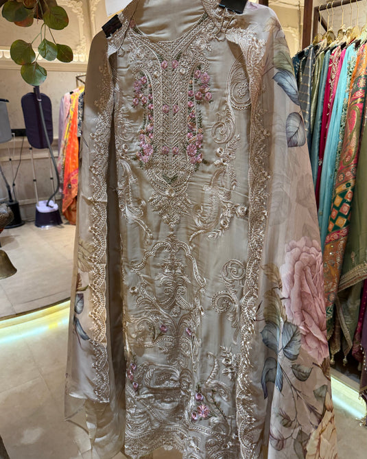 Earthy shade pakistani pure organza suit set