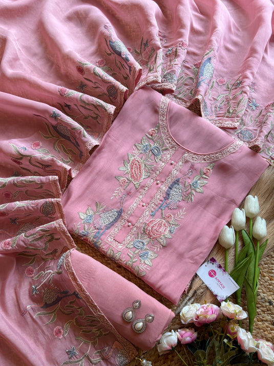 Mul Chanderi French needles suit set