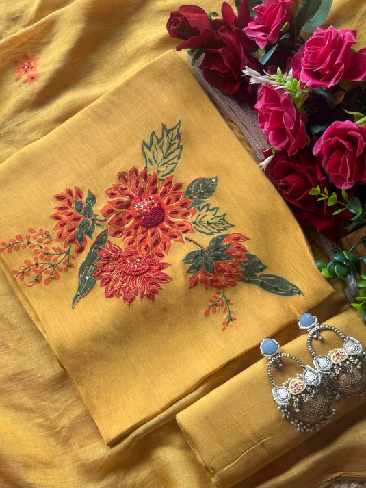 Mustard garden french knot work suit set