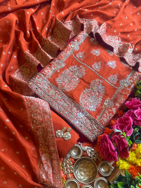 Arabic mirror work dolla silk suit set
