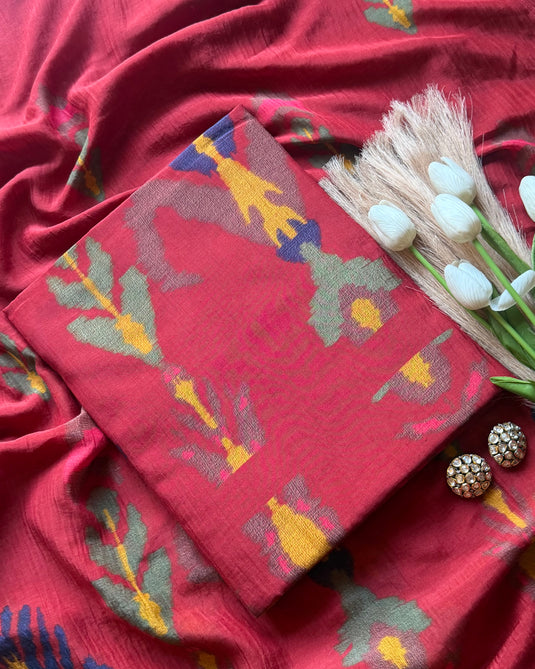 Abstract floral Ikkat Patola print pure Mul suit