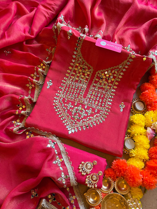 Mirror work shimmer silk wedding suit set