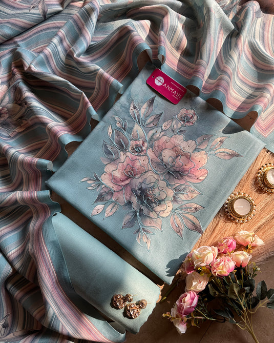 Pastel highlighted floral soft spun suit set