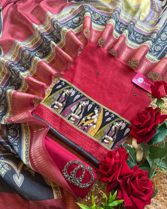 Jaam cotton red black dolls suit set