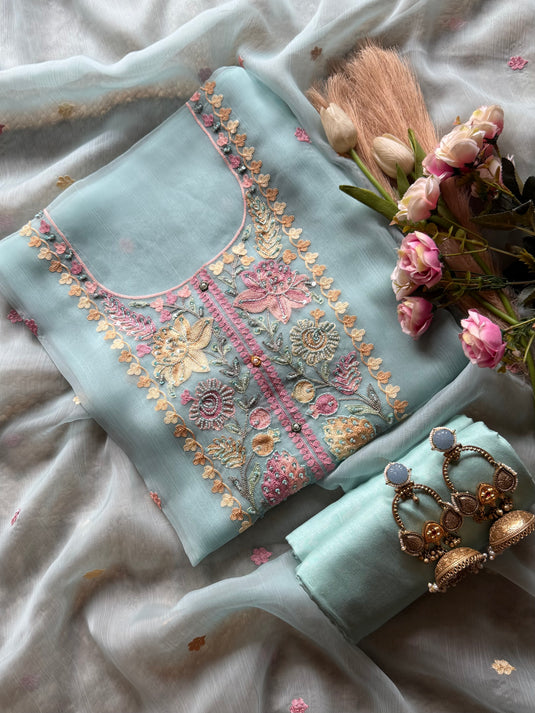 Pastel Chiffon pastel aari embroidered suit set