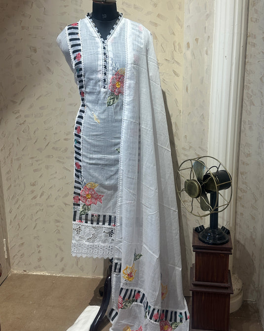 Linen embroidered cotton suit set