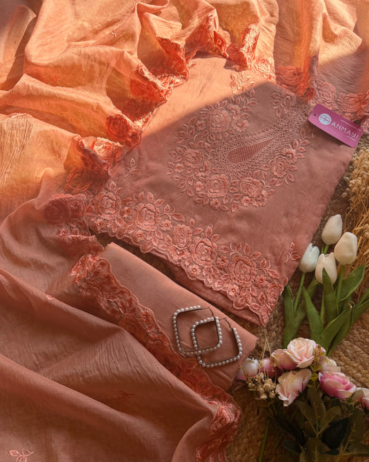 Self Parsi Work ambi work mul chanderi suit set