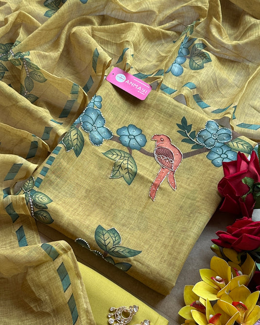 Lime garden print highlighted linen suit set