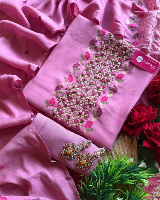 Jamdani french knots on pure maheshwari suit