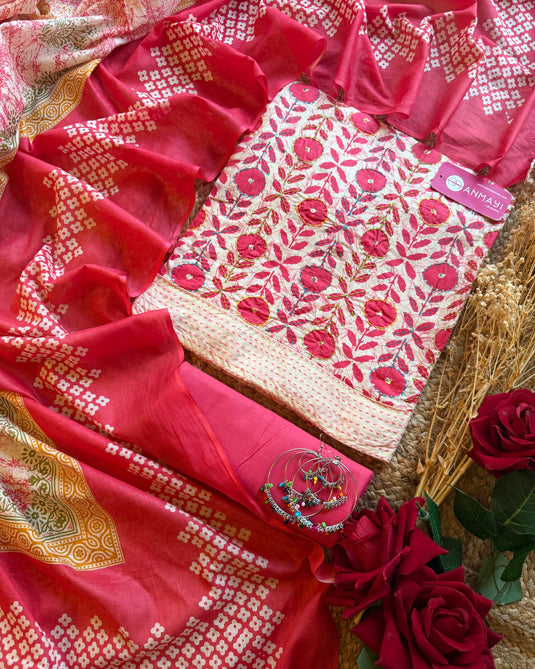 Applique work kantha highlight Cambric cotton suit set