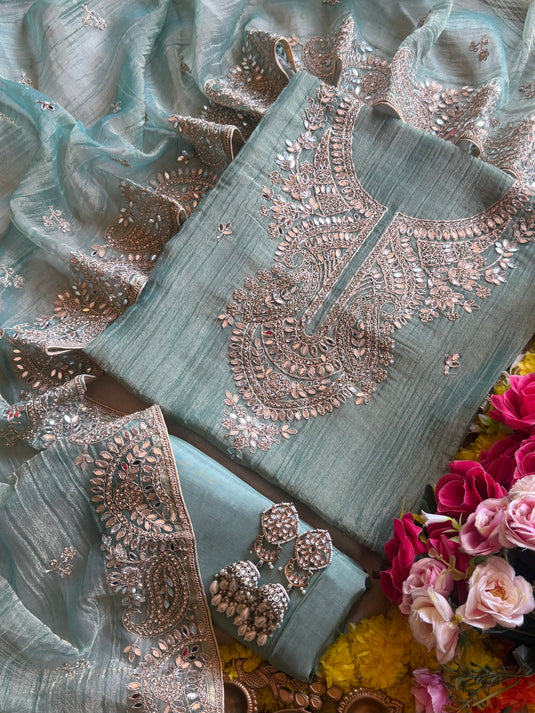 Tiny mirror details crushed shimmer suit set